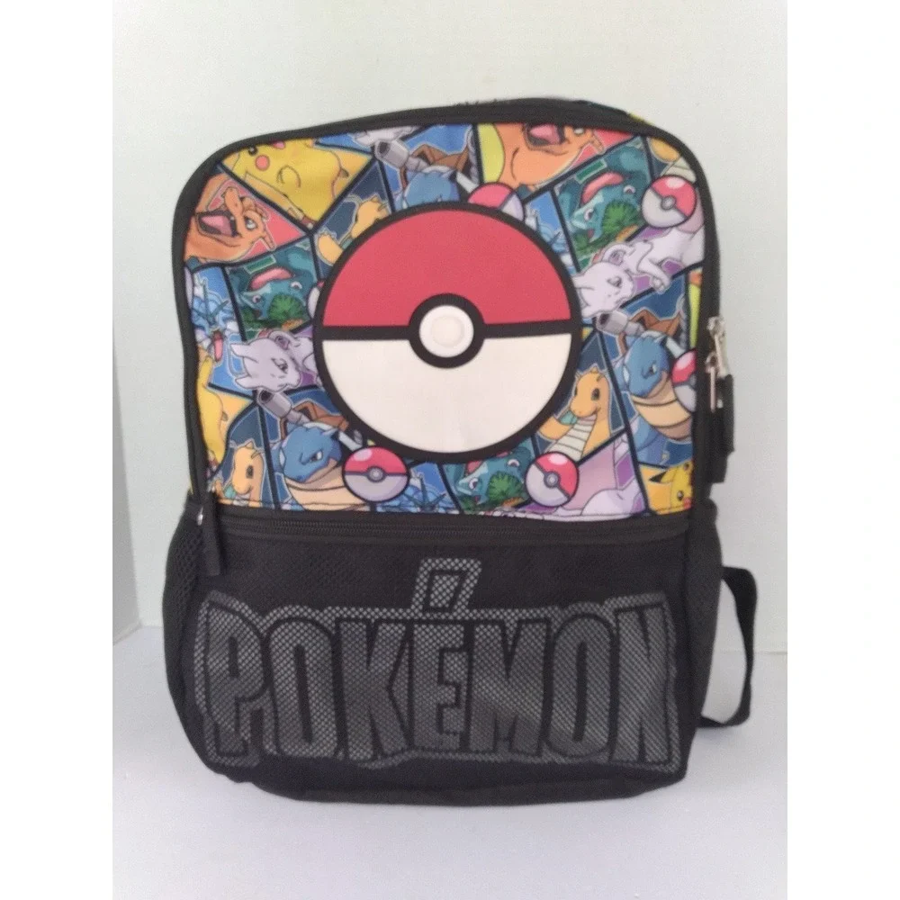 Pokemon Colorful Character Print Backpack with Large Pokeball Design School Bag